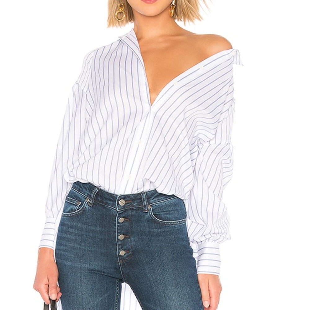 BCBGMAXAZARIA BNWT White Blue striped shirt. Sz L.